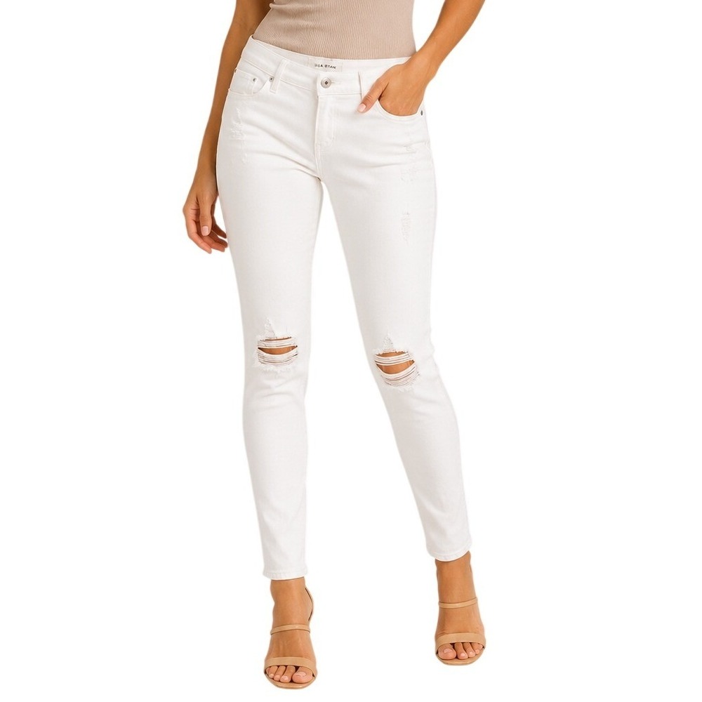 Lila Ryan White Distressed Mid Rise Denim Skinny Jeans Women's 28‎